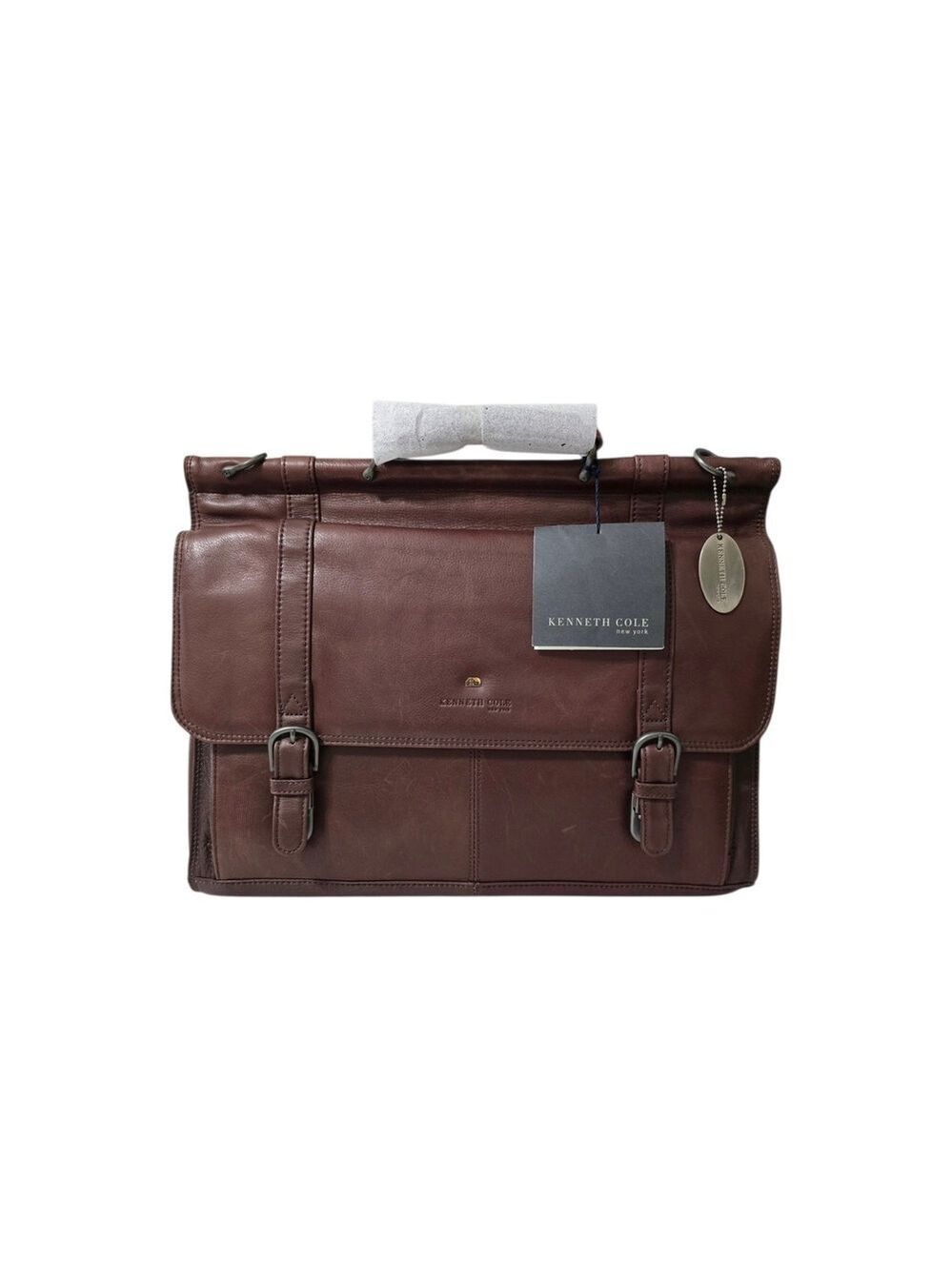 Kenneth Cole "Make It Brief" Brown Leather Briefcase Messenger Bag NWT